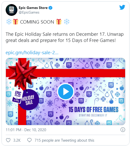 Epic Games miễn phí game giáng sinh với hàng loạt tựa game hấp dẫn kể từ ngày 17/12 trải dài đến hết tháng 12.
